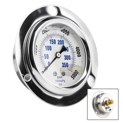 2.5" Liquid Filled Pressure Gauge 0-5000 PSI 1/4" NPT CBM Panel Flush Mount - Image 1 of 4