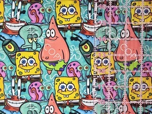 Custom Cotton Woven Fabric Spongebob Squarepants By The 1/4 Yard 9x56 Aqua - Picture 1 of 2