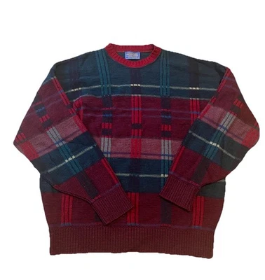 VTG Pendleton Sweater Mens L Striped Cosby 90s Plaid Holiday Wool Knit USA - Image 1 of 4