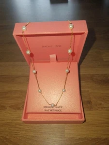 NEW BOXED PEARL NECKLACE. STERLING SILVER/PLATED YELLOW GOLD. 16/18". WEDDING - Picture 1 of 8
