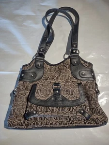 Canvas Shoulder Bag Purse Stone Mountain Gray Faux Leather - Picture 1 of 6