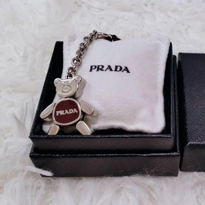 PRADA Authentic Bear Keychain Bag Charm Red Silver w/ Box Cute F/S - Picture 1 of 5