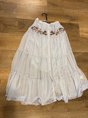 NWT Boho Maxi Skirt Lace Summer Lined Hippie Blue/Gray M/L Embroidered Floral - Image 1 of 4
