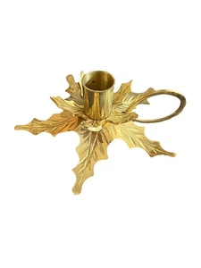 Solid Brass Holly Leaf Candlestick Holder Candle Holder Christmas Lacquered 6.5” - Picture 1 of 4