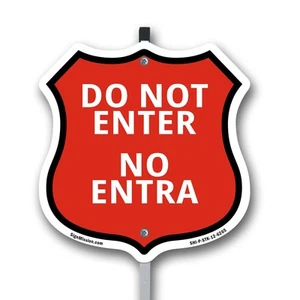 Do Not Enter Bilingual English / Spanish Shield Shaped Sign With Stake - Picture 1 of 14