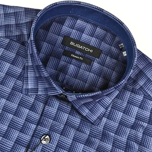 BUGATCHI Mens Sport Shirt Classic Fit Geo Print Long Sleeve Cotton SMALL - Picture 1 of 8