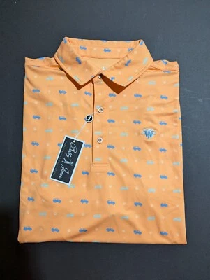 NWT MEN'S BOBBY JONES POLO, SIZE: M, COLOR: MELON/BLUE CAR PRINT (M5) - Image 1 of 2