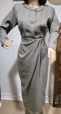 Stunning 50's Vintage Eden Boguiran Designer Gray Pencil Skirt, Pleats Dress #C - Image 1 of 4