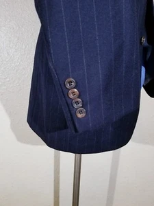 Chaqueta Blazer Abrigo Paul Stuart 41L Yatching Remo Ancho Azul Rayas Franela Lana - Imagen 1 de 7