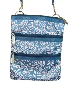 Le Sportsac Triple Cremallera Floral Ajustable Bandolera Monedero Azul Rosa - Imagen 1 de 5