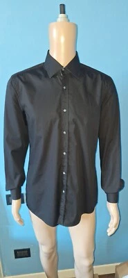HUGO BOSS CAMICIA UOMO COLOR NERO MANICA LUNGA TAGLIA L COLLETTO 42CM 100%COTONE - Immagine 1 di 4