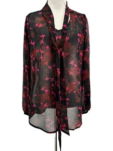 CAbi #3860 Women's Tie Neck Floral Sheer Candlelight Blouse Size Small - Picture 1 of 5