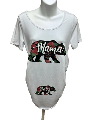 Ginkana Womens Mama Bear Maternity Shirt Size Medium New White Baby Bear Casual - Image 1 of 4