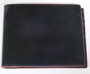 REMO TULLIANI BLACK PATENT LEATHER WALLET SLIMLINE BURGUNDY ACCENTS BI-FOLD - Picture 1 of 6