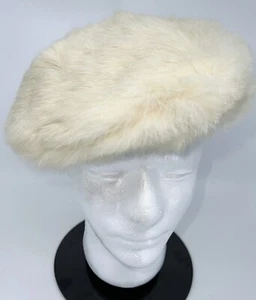 VTG RABBIT FUR BERET HAT BEATNIK MOD BOHO ROCKABILLY PIN UP SHABBY CHIC RETRO - Picture 1 of 5