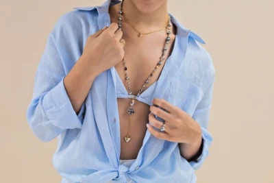 Collares colgantes de corazón chapados en oro de 24K y dijes de cristal de Murano, juego de 2 piezas Foto 1 de 4