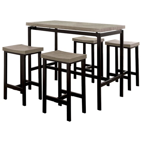 5 Piece Wooden Counter Height Table Set In Natural Brown And Black Cover