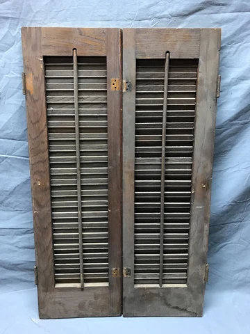Antique Pair Wood 10x31 Louvered Chestnut Interior Shutters Old 263-23B Cover
