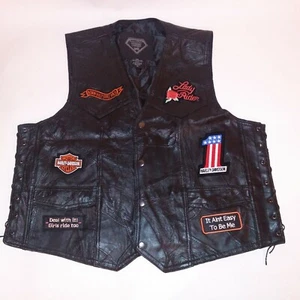 Leather Biker Vest Women XL Black Patches Harley Davidson Lady Rider Motorcycle - Picture 1 of 12