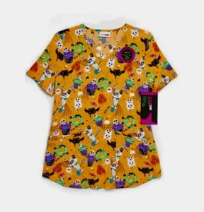 Scrubstar Women's Size 3X Scary Sweets V- Neck Halloween Theme Scrub Top NWT - Picture 1 of 13