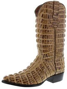 Mens Cowboy Western Rustic Sand Boot Full Alligator Tail Print J Toe Bota Size 8 - Picture 1 of 5