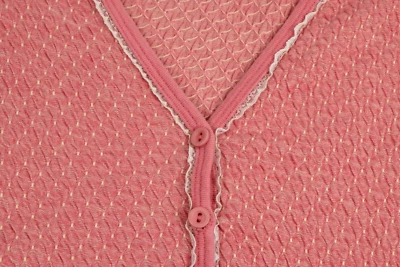 Camisa Cárdigan Vintage Talla XS/S 90s Rosa Texturizado Tejido Blanco Encaje Ribete Fino Foto 1 de 4