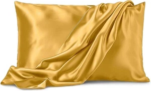 King Size 2 Pillowcases Satin Gold Extra Soft Premium Microfiber Wrinkle Fade - Picture 1 of 9