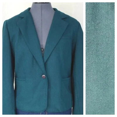 Vintage Franklin Street Teal Green Wool Lined One Button Jacket/Blazer Size 11 - Image 1 of 4