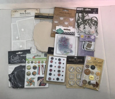 11 paquetes de adornos bolsillos pegajosos tiza florales etiquetas de metal tarjeta de álbum de recortes Foto 1 de 4