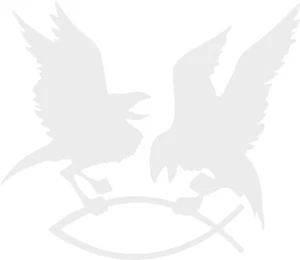 Aufkleber Odins Raben Hugin & Munin greifen den Fisch, weiß - Bild 1 von 1