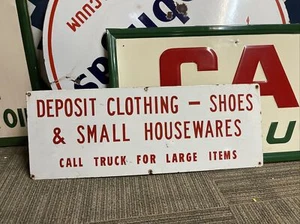 Vintage Deposit Clothing Porcelain Sign 27” X 10” Beach Pool Decore 1960s - Picture 1 of 5