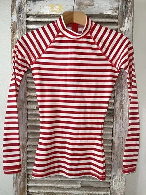 A12 EUC J. Экипаж женщин красная полоса назад молнии Rash Guard плавать рубашка верхний LS размер XXS - Изображение 1 из 3