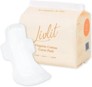 Large Size Ultra Thin Organic Cotton Sanitary Pads 12 Ct Unscented Chlorine Free - Picture 1 of 5