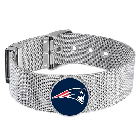 New England Patriots Mens Womens Silver Adjustable Bracelet w Gift Pkg D6 Cover