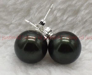 8/10/12/14mm Natural Multicolor Round Shell Pearl Beads 925 Silver Stud Earrings - Picture 1 of 26
