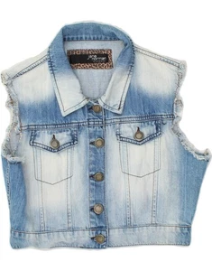 JANE NORMAN Womens Crop Denim Gilet UK 10 Small Blue Tie Dye Cotton CE20 - Picture 1 of 3
