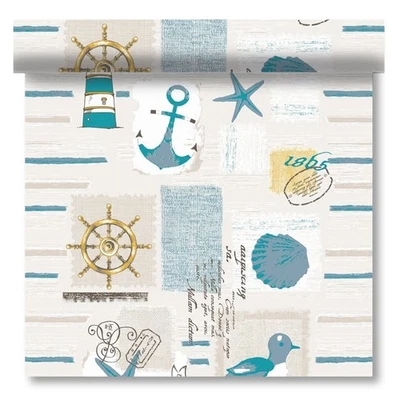 Manteles Tete A Tete Riviera Oceano Beige 48x120 Cm 20 Pz Ventidue | Runner Mar - Imagen 1 de 4