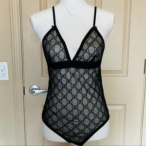 Body Gucci GG de tul en negro/talla mediana - Imagen 1 de 9