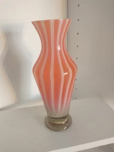 Orange White Striped Glass Vase Hand Blown 211a Cl - Picture 1 of 7