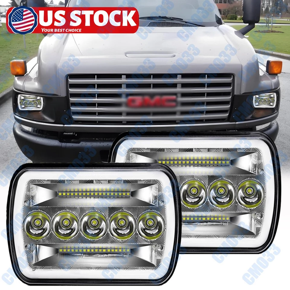 Par de faros LED anillo de haz alto-bajo DRL para camionetas GMC TopKick C6500 C5500 C4500 Foto 1 de 4
