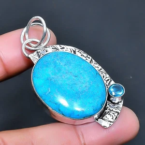 Tibetan Turquoise, Blue Topaz Gemstone Jewelry Pendant 2.08" B112 - Picture 1 of 3