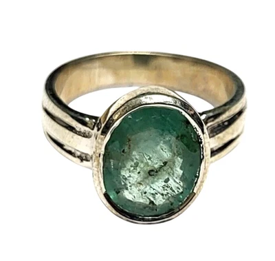 3.38 G Natürlicher Smaragd Edelstein Herren Rosa Ring 925 Sterlingsilber Eu 4.5 - Bild 1 von 4