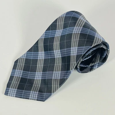Chaps 100% Silk Neck Tie Blue/Gray Plaid Hand Made 3.5” - Image 1 of 4