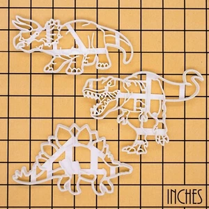 Set of 3 Dinosaurs cookie cutters: T-Rex, Triceratops, Stegosaurus dinosaur - Picture 1 of 11