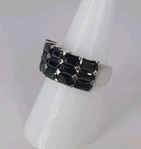 925 Sterling Silver Black Unique Unisex Cluster Ring Size P 1/2 Gift Present - Picture 1 of 9