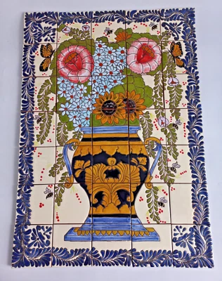 MURAL AZULEJO DE CERÁMICA 30" mosaico talavera mexicano salpicadero pintado a mano Foto 1 de 4