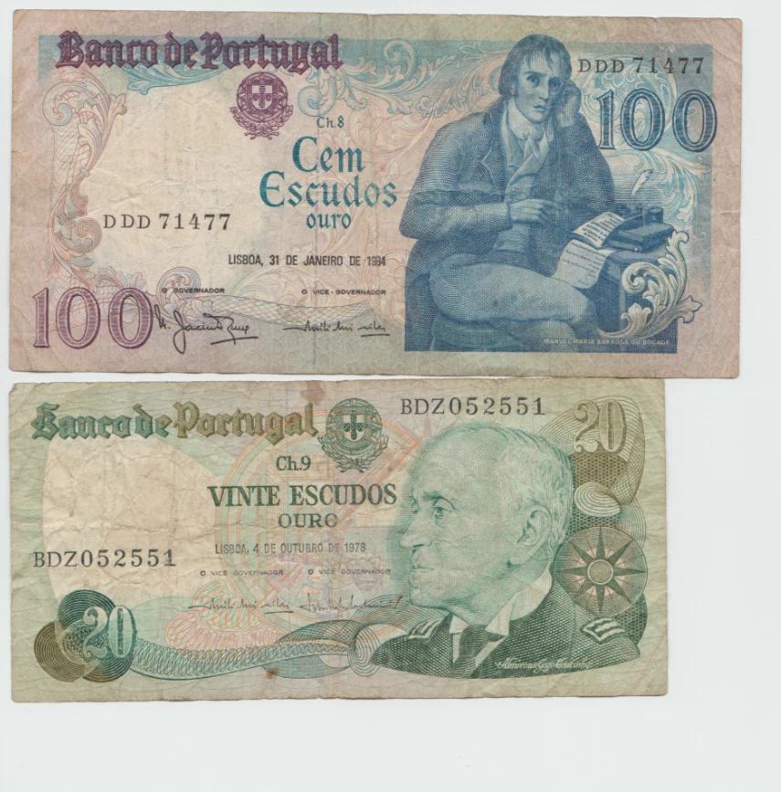 Banco De Portugal 100 and 20 Escudos 1978 - 1984 two Bank notes - Image 1 of 4