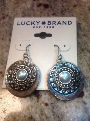 Lucky Brand Silver Tone Imitation Pearl Star Disc Earrings, NWT - Image 1 of 3