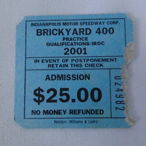 2001 Brickyard 400 Practice Qualification / IROC Admission Ticket IMS NASCAR Cover
