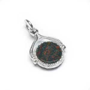 STERLING SILVER BLOODSTONE & CORNELIAN SWIVEL FOB CHARM - Picture 1 of 3